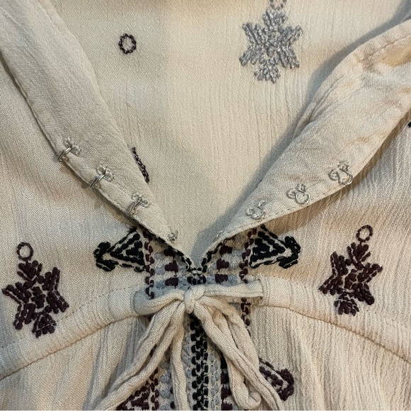 Free People Star Gazer Embroidered Peasant Dress Neutral Color Combo 3/4 Sleeve - Picture 6 of 12